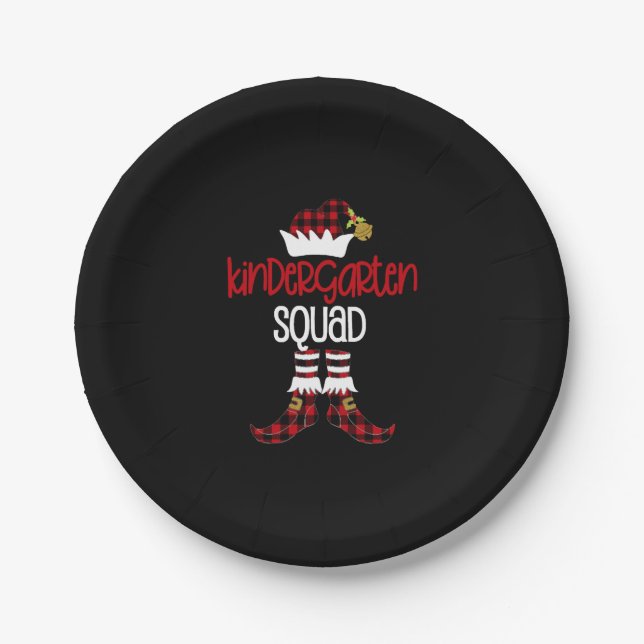 Christmas Kindergarten Squad Elf Teacher Student B Paper Plates (Front)