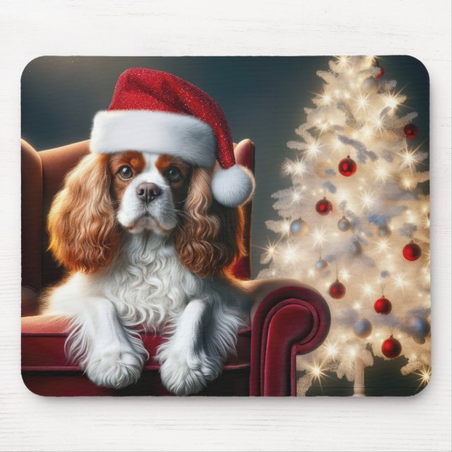 Christmas King Charles Spaniel On a Red Chair Mouse Pad (Front)