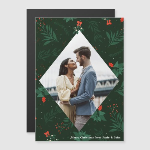 Christmas Kiss Mistletoe Couple Photo Magnet Card