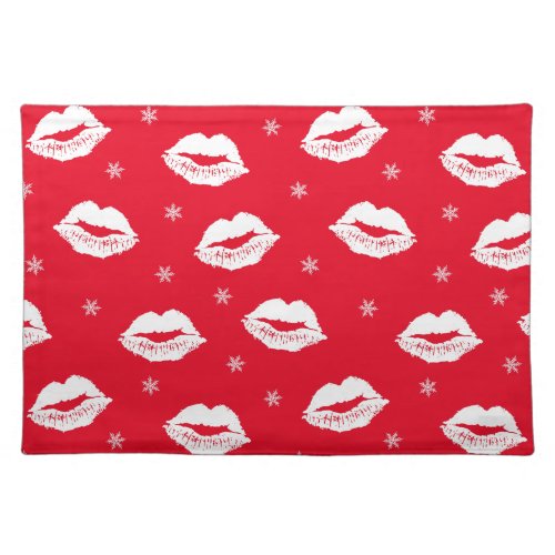 Christmas Kiss Red White Cloth Placemat