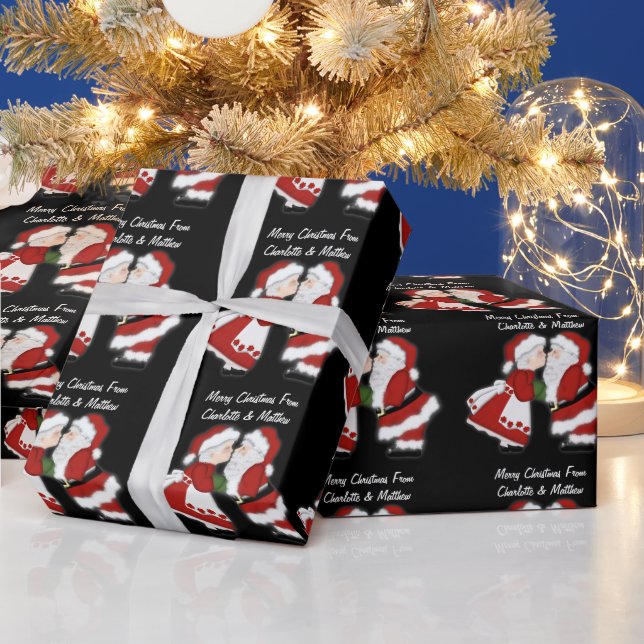 Christmas Kiss Santa Claus Couple Customizable Wrapping Paper (Holidays)