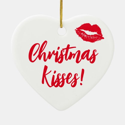 Christmas Kisses Red and White Festive Ceramic Ornament