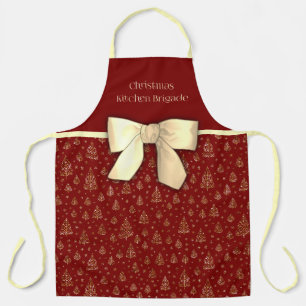 Christmas kitchen brigade bow little pine trees apron