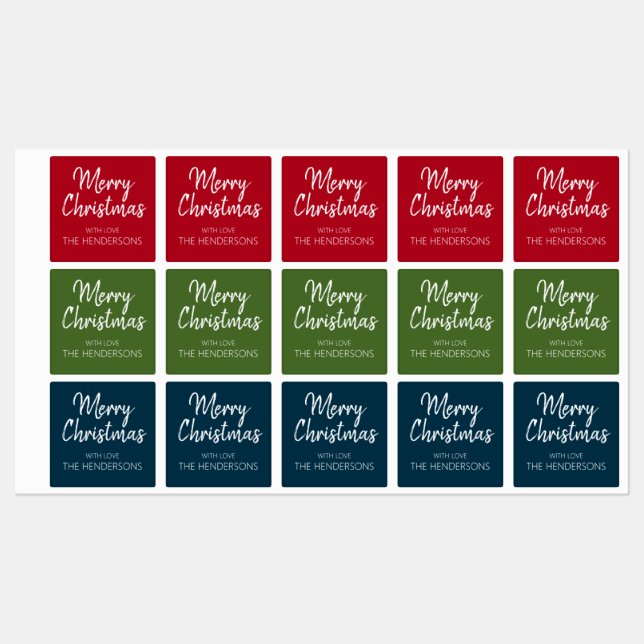 Christmas Kitchen Monogram Red Green Blue Food Labels (Sheet)