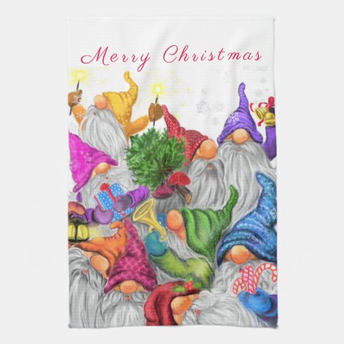 Christmas Kitchen Towel Happy Gnomes Party