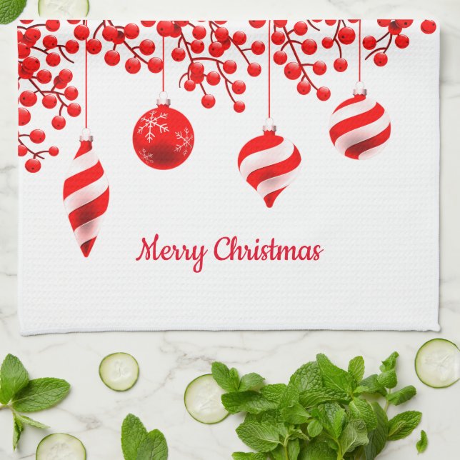 Christmas Kitchen Towel Merry Christmas Ornaments (Folded)