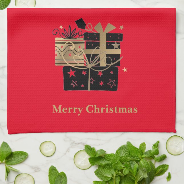 Christmas Kitchen Towel Merry Christmas Presents (Folded)