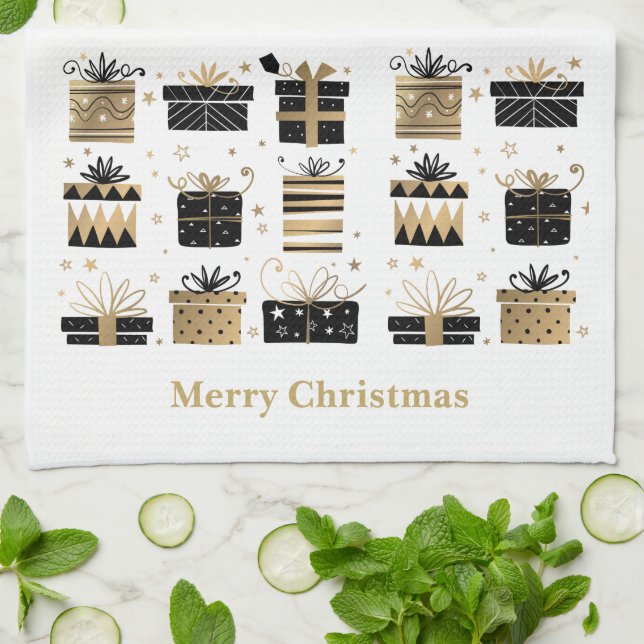 Christmas Kitchen Towel Merry Christmas Presents (Folded)
