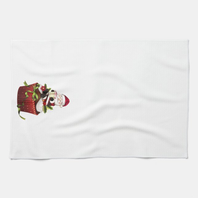 Christmas Kitchen Towel with Santa on Cupcake (Horizontal)