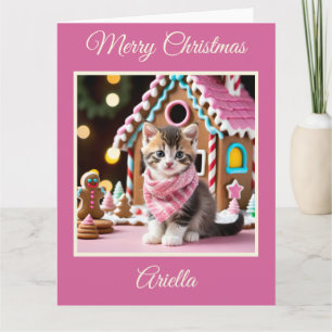 Christmas Kitten and Gingerbread House Card