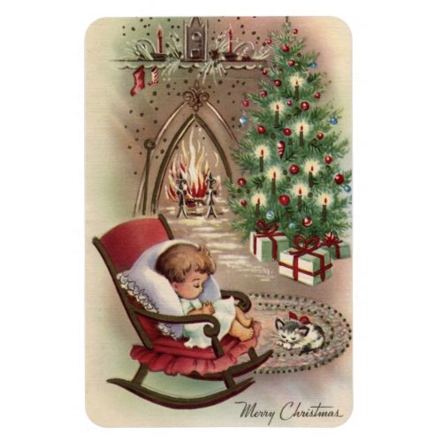 Christmas Kitten Baby in Rocking Chair Sweet Magnet