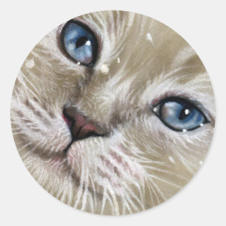 Christmas Kitten CAT face Snow SITCKERS Classic Round Sticker