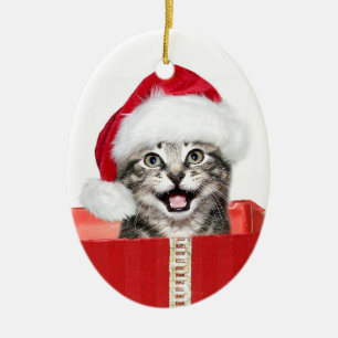 Christmas kitten ceramic ornament