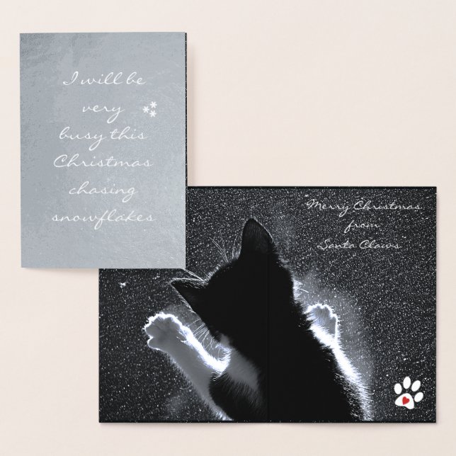 Christmas Kitten Chasing Snowflakes Foil Card (Display)