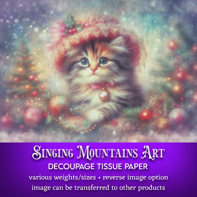 Christmas Kitten Festive Winter Scene Decoupage Tissue Paper (Creator Uploaded)