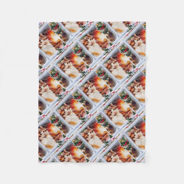 Christmas Kitten Fleece Blanket (Front)