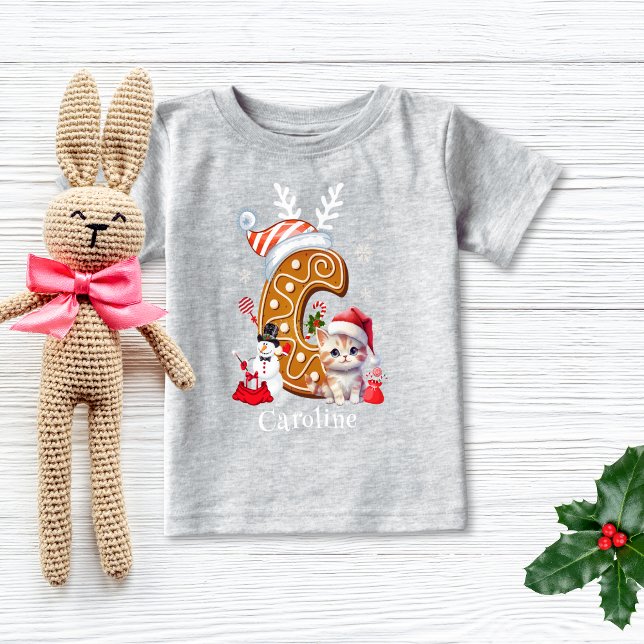 Christmas Kitten Gingerbread Name Letter C Girl Baby T-Shirt (Creator Uploaded)