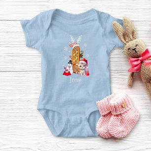 Christmas Kitten Gingerbread Name Letter I Girl  Baby Bodysuit