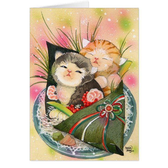 Christmas Kitten Handroll sushi Card