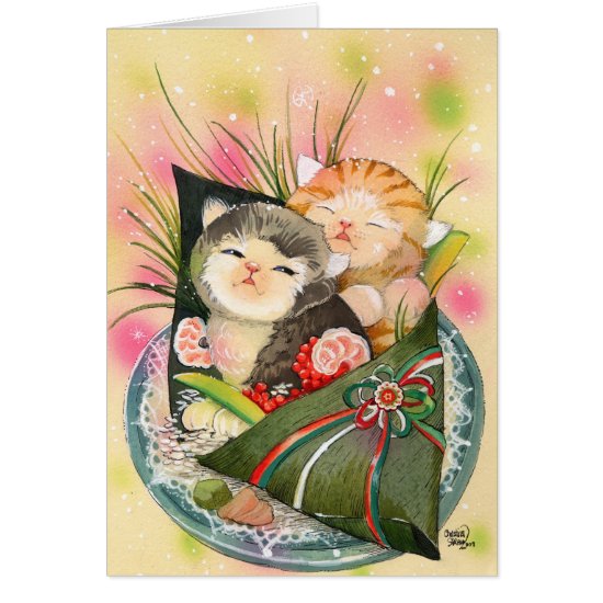Christmas Kitten Handroll sushi Card