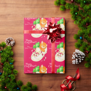 Christmas kitten in a shoe green bow holiday wrap wrapping paper