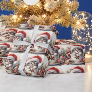 Christmas Kitten in a Teacup Wrapping Paper