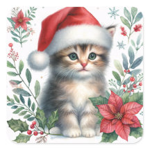 Christmas Kitten In Santa Hat