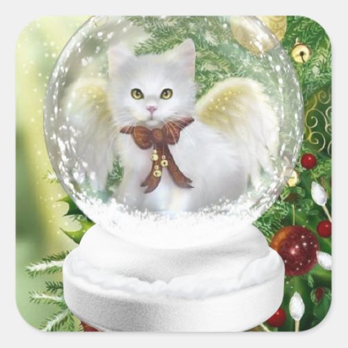 Christmas Kitten In Snow Globe Square Sticker