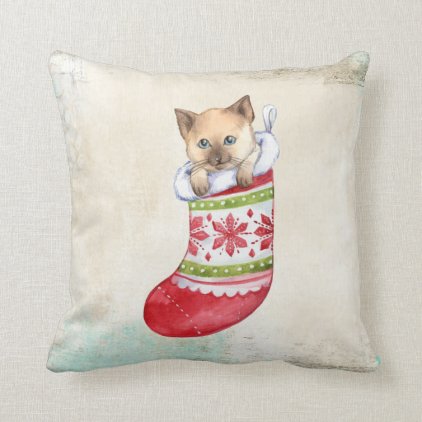 Christmas Kitten In Stocking Throw Pillow