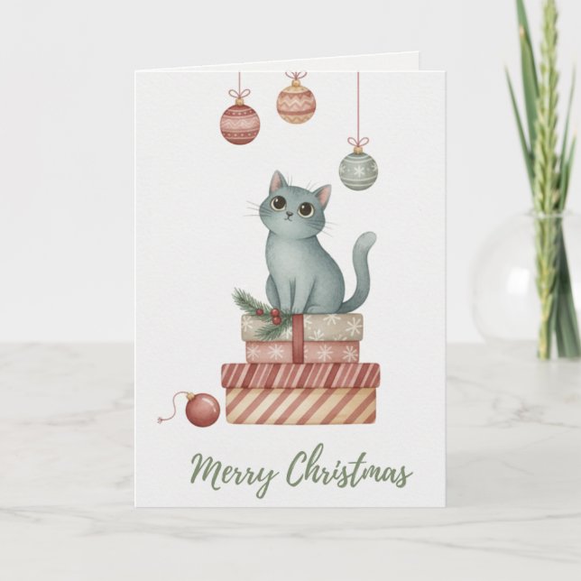Christmas Kitten on Gift Boxes Card (Front)