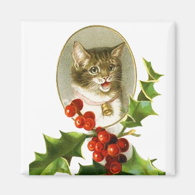 Christmas Kitten Vintage Magnet (Front)