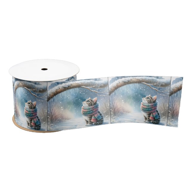 Christmas Kitten Wearing a Winter Scarf Satin Ribbon (Spool)