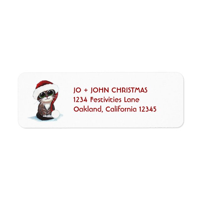 Christmas Kitten Wearing Santa Hat Return Address Label (Front)