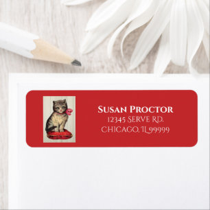 Christmas Kitten With Red Bow Return Address Label