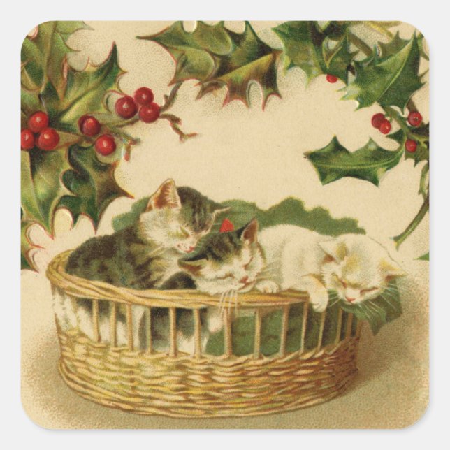 Christmas Kittens and Holly Sticker (Front)