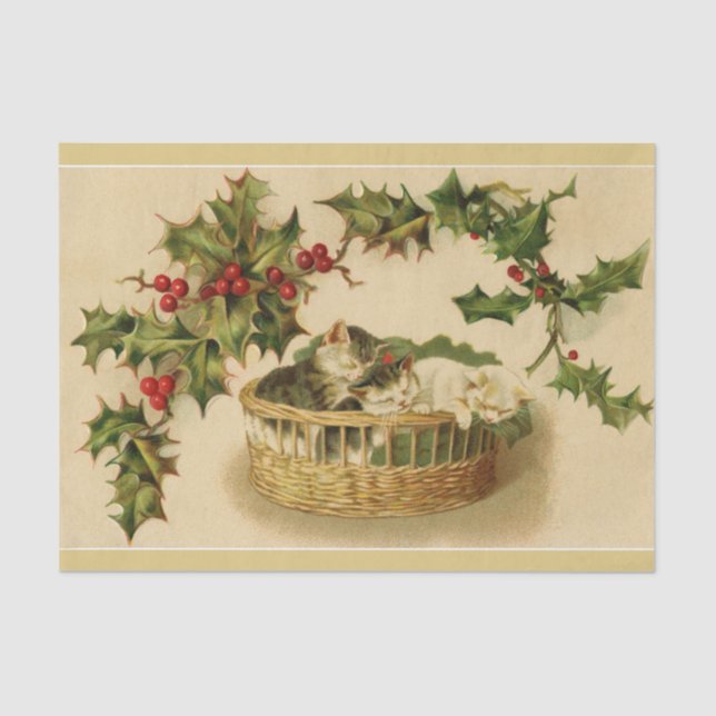 Christmas Kittens and Holly Tissue Paper (Front)