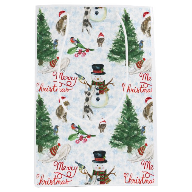 Christmas Kittens and Snowmen Medium Gift Bag (Front)