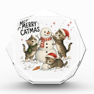 Christmas Kittens Building Snowman Acrylic Award
