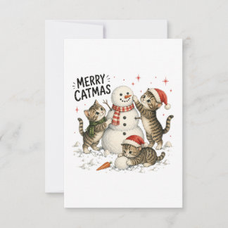 Christmas Kittens Building Snowman Note Card
