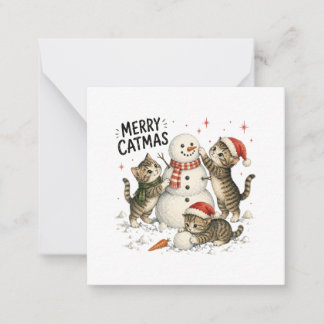 Christmas Kittens Building Snowman Note Card