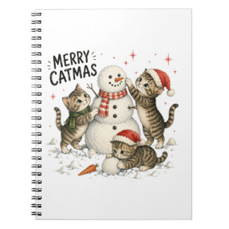 Christmas Kittens Building Snowman Notebook