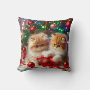 Christmas Kittens Cat Lover Throw Pillow