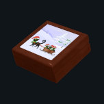 Christmas Kittens Keepsake Box<br><div class="desc">Cute Christmas gift for the cat lover or feline owner showing a cartoon cat with Santa hat and green ribbon collar with Xmas bells pulling a sleigh with cute kittens on a Christmas snowy tree laden background.  Some parts of image used © Graphics Factory.com</div>