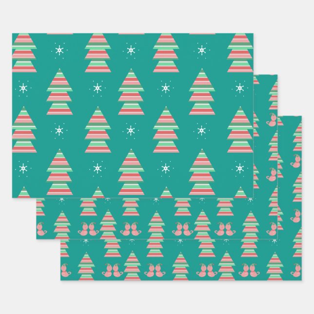 Christmas Kittens Snowflakes Tree Festive Holiday Wrapping Paper Sheets (Set)