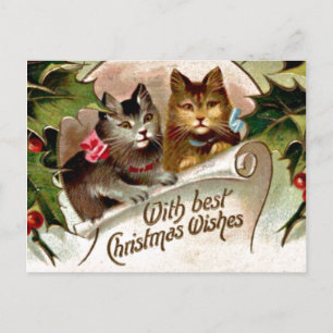 Christmas Kittens, vintage illustration, Postcard
