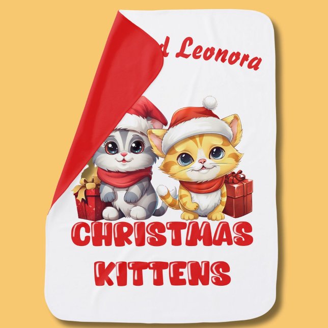 Christmas kittens with Customizable name Baby Blanket (Creator Uploaded)