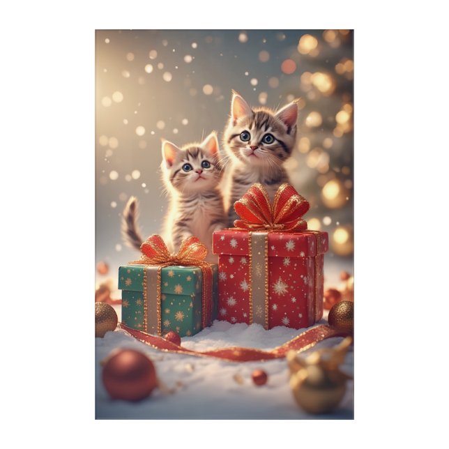 Christmas Kittens with Gifts Acrylic Print (Front)