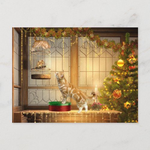 Christmas kitties and mouse holiday postcard