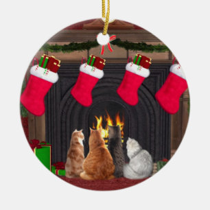Christmas kitties ceramic ornament