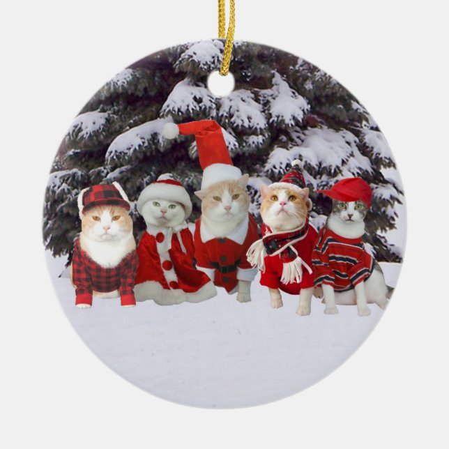 Christmas Kitties Ceramic Ornament (Front)